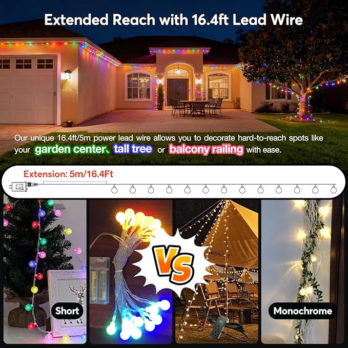 180ft Color Changing String Lights, 300 LED Multicolor & Warm White Globe Lights with Remote, 11 Modes, IP44 Waterproof, Plug in Fairy Lights for Indoor Outdoor Christmas Party Garden Decor