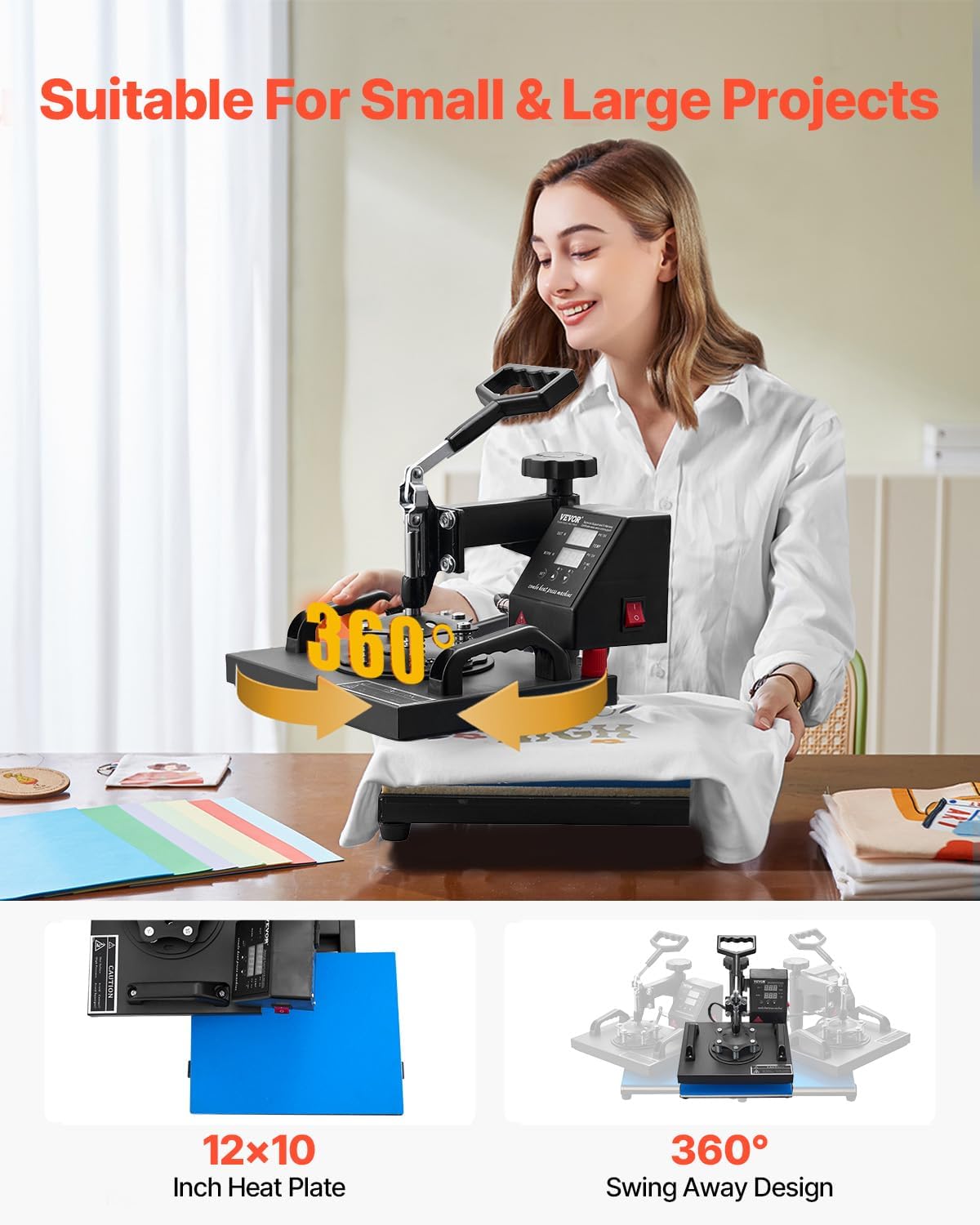 VEVOR Heat Press - 12x10in Clamshell Sublimation Machine with Fast Heat-Up & Digital Temp Control | Ideal for T-Shirts, Bags, & More