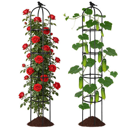 Garden Obelisk Trellis for Climbing Plants Outdoor, 6.3 ft Tall Trellis for Roses Clematis Jasmine Ivy Flower Light Climbing Vines Potted Plant Support, Patio, Yard, Black, 1PCS