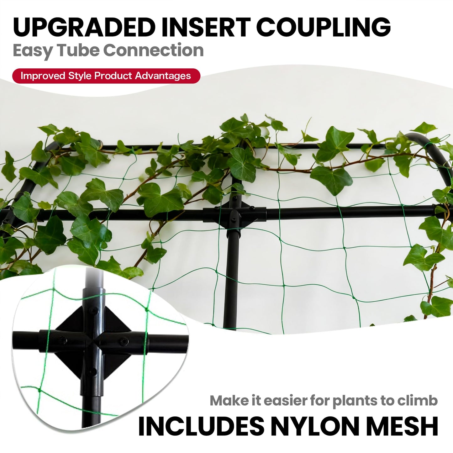 popsea 7.2ft Leaning Garden Trellis, No-Drill Lean-to Design for Climbing Plants | PE-Coated Galvanized Steel Plant Support for Flowers & Vegetables, Rust-Proof & Space-Saving Vertical Gardening