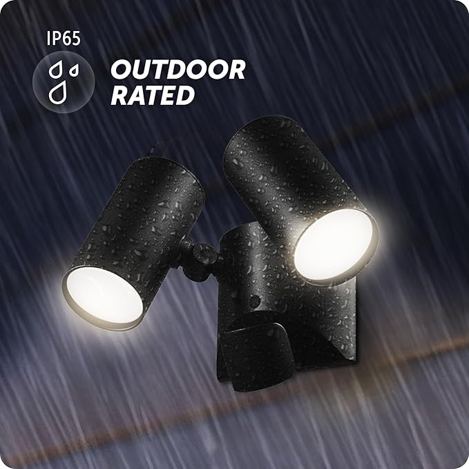 Globe Electric 180-Degree 22W Twin Head Black Hardwired Motion Activated Diecast Architectural Security Light, Spotlight, Outdoor, Outside House Lights