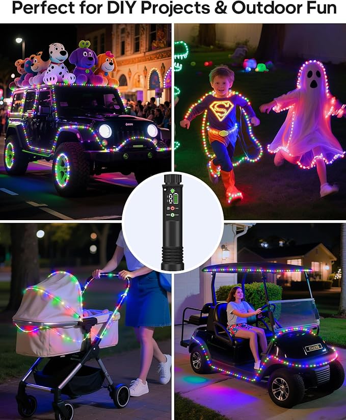 Rope Lights, Rechargeable 79FT 240LED Outdoor Waterproof String Lights with 1200mah Portable Rechargeable Battery, Timing & 8 Modes for Party Christmas Camping DIY Tree trampoline - Multicolor 2 Pack