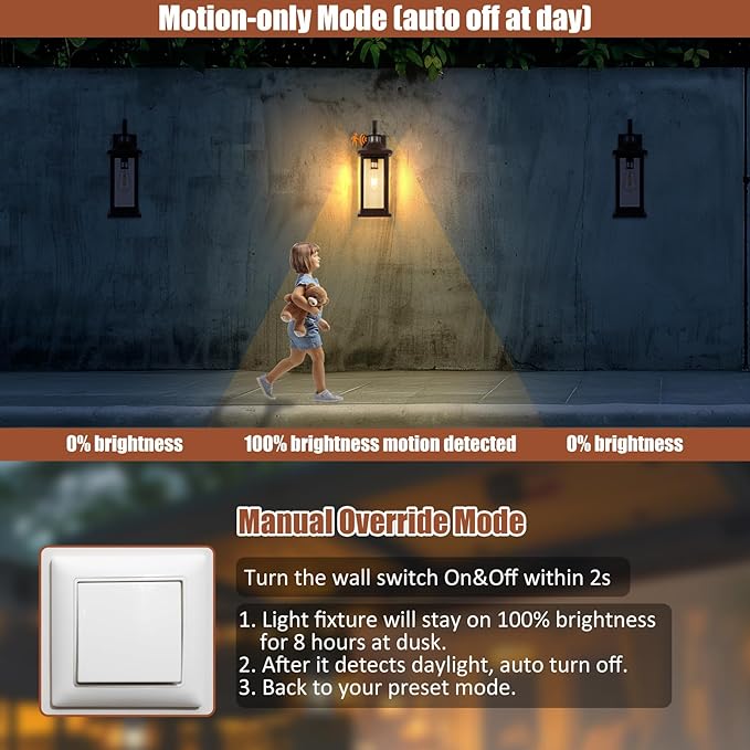 1-Pack 18 Inch Oil Rubbed Bronze Motion Sensor Outdoor Wall Lantern IP65 Waterproof, Large Brown Dusk to Dawn Outdoor Light for House Clear Glass Outside Wall Mounted Lamps Front Door