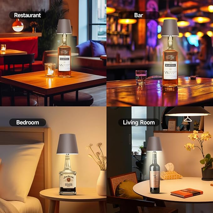 2025 New Wireless Bottle Lamp - LED Bottle Lights for Liquor & Wine Bottles, Cordless Lampshade, Whiskey Bottle Top Light, Bottle Stopper Night Light Kit, Rechargeable 3-Tone Touch-Dimmable