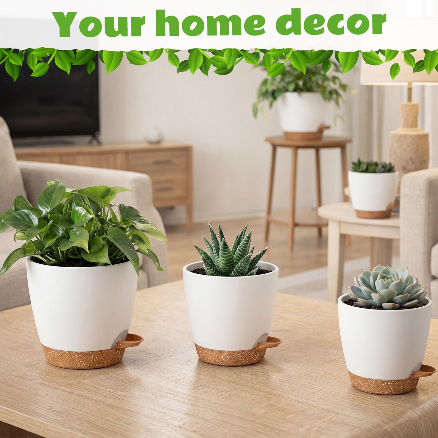 Remerry 15 Pcs 7/6.5/6/ 5.5/5 Inch Self Watering Planters with Drainage Hole Plant Pots Plastic Flower Pots Self Watering Pot and Saucer Reservoir for Garden Plant Flower (White)