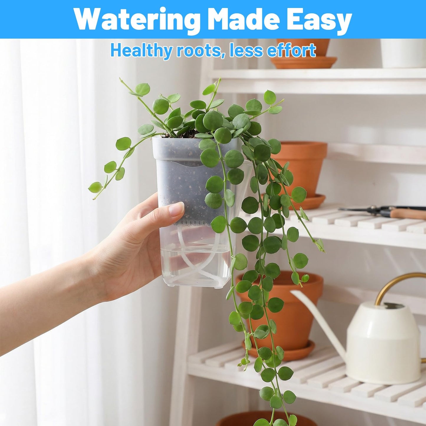 Douaowoc 20 Set 2.5 inch Small Self Watering Pots for Indoor Plants, Mini Clear Plastic Planters, Semi-Hydro, Propagation, Cuttings, Seedlings, Hoya, African Violets, Alocasia