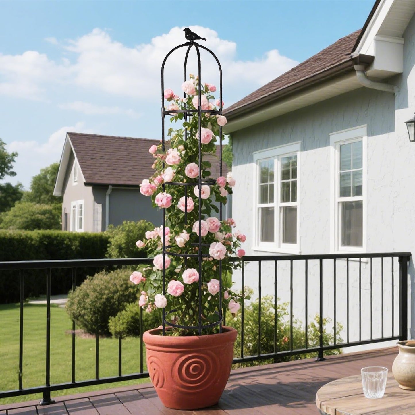 OTOSUNNY Garden Obelisk Trellis for Climbing Plants Outdoor, 6.3 ft Tall Trellis for Roses Clematis Jasmine Ivy Flower Light Climbing Vines Potted Plant Support, Patio, Yard, Black, 2PCS,a