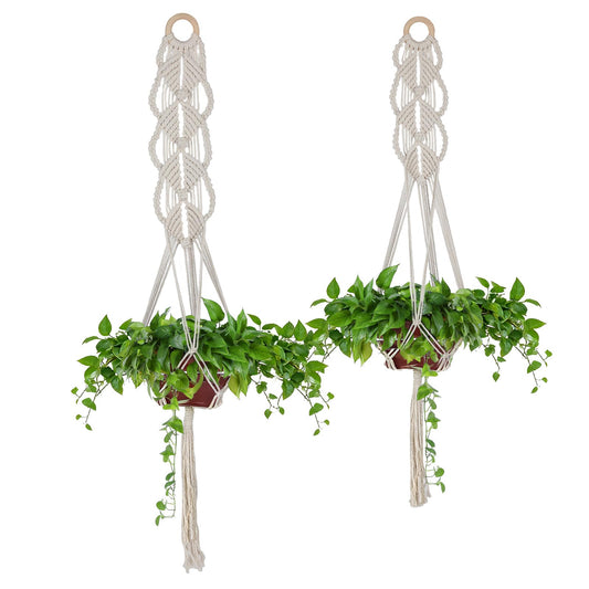 GYHPD Set of 2 Boho Macrame Plant Hanger, 37 Inch Extra Long Plant Hangers Indoor, Hanging Plant Holder for Indoor Plants, Macrame Pot Holder, Hanging Macrame Basket Indoor Garden Decor