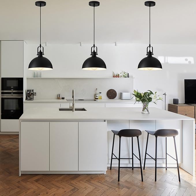 Kitchen Pendant Lighting Over Island, Matte Black Hanging Light Fixture, Pendant Lights for Dining Living Room Hallway