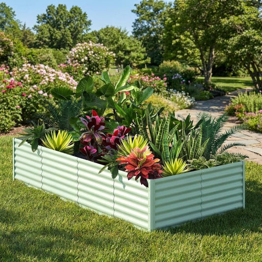 CABIHOME Galvanized Steel Raised Garden Bed Kits,Large Open Base Outdoor Planter with Safety Edge,Durable Metal Plant Box with Gloves,for Vegetables Flowers Herbs