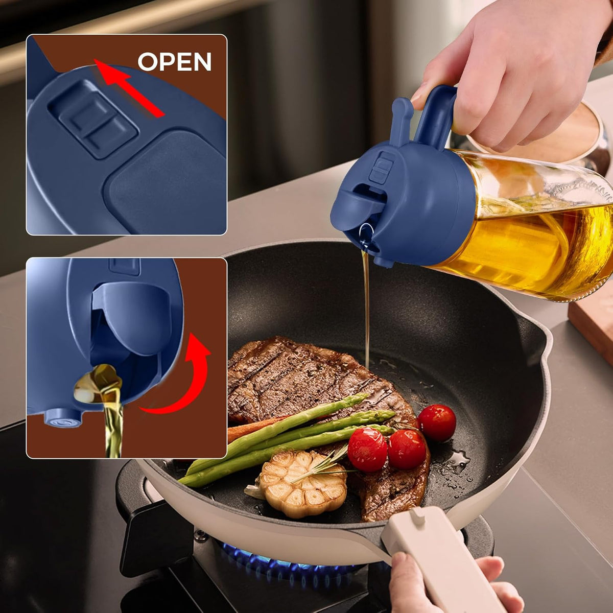 YARRAMATE Glass Olive Oil Sprayer - 16oz Premium Food Grade Dispenser for Cooking & BBQ (Navy)