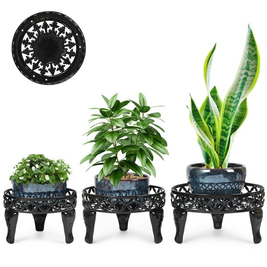Jotboom 3 Pack Metal Plant Stands Indoor Outdoor, Heavy Duty Iron Flower Pot Stand for Multiple Plants, Rustproof Low Round Plant Holder for Garden, Patio, Home