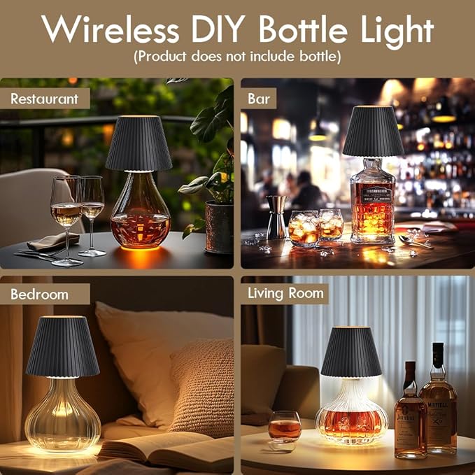 WILIT Wireless Lamp Shades for Liquor Bottle Lights, 3 Level Brightness Cordless Table Lamp, Table Top Decor for Living Room, Wine Lamp Touch Lamps for Nightstand, Housewarming Gifts New Home