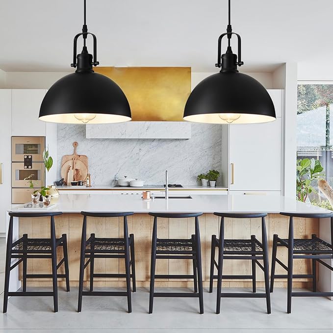 Kitchen Pendant Lighting Over Island, Matte Black Hanging Light Fixture, Pendant Lights for Dining Living Room Hallway