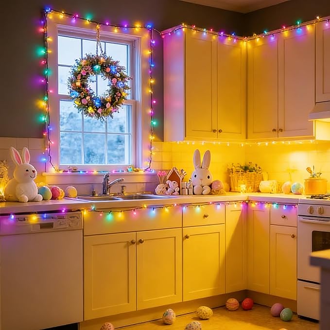LAMPHOME 66ft Pastel Easter String Lights, 200 LED Multicolor Fairy Lights Plug in, 16 Lighting Modes Green Wire Waterproof Starry Lights for Indoor Outdoor Spring Easter Xmas Tree Decor