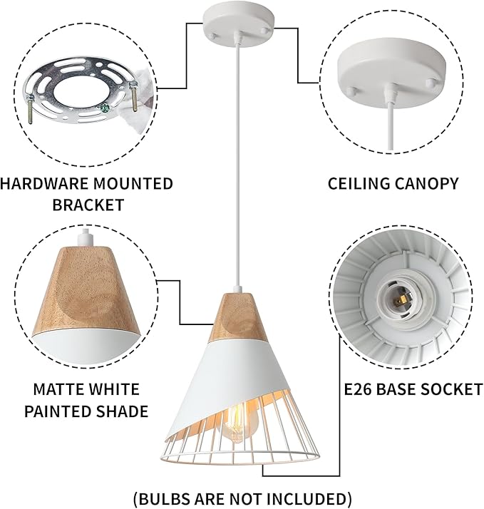 Modern Pendant Lights, 3 Packs 9.4inch Farmhouse Pendant Light, White Pendant Light, Kitchen Pendant Lighting, Pendant Lights Kitchen Island for Living Room, Bar, Bedroom, Office