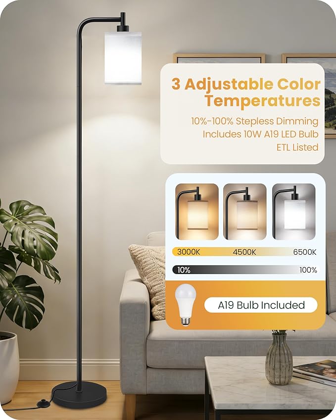2Pack Dimmable Floor Lamp for Living Room with Remote and Foot Switch, Modern Standing, Corner Lamp,10W Bulb 3 Color Temperatures, for Bedroom, Office, ETL Listed, Black and White CW19LDP205