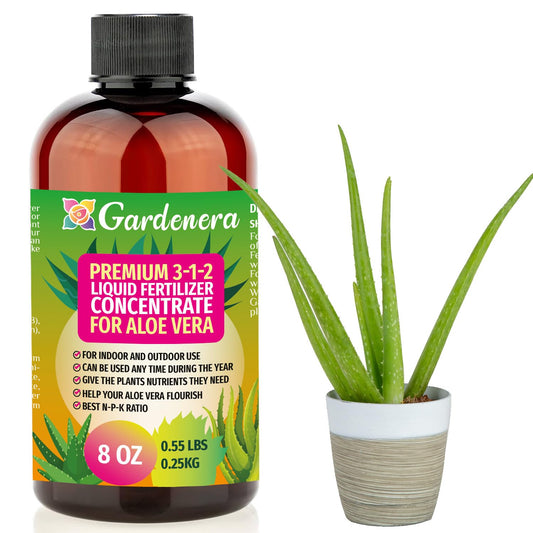 Gardenera Premium Liquid Aloe Vera Fertilizer - 3-1-2 Concentrate for Indoor Plants and Flowers - Organic Plant Food - 8oz