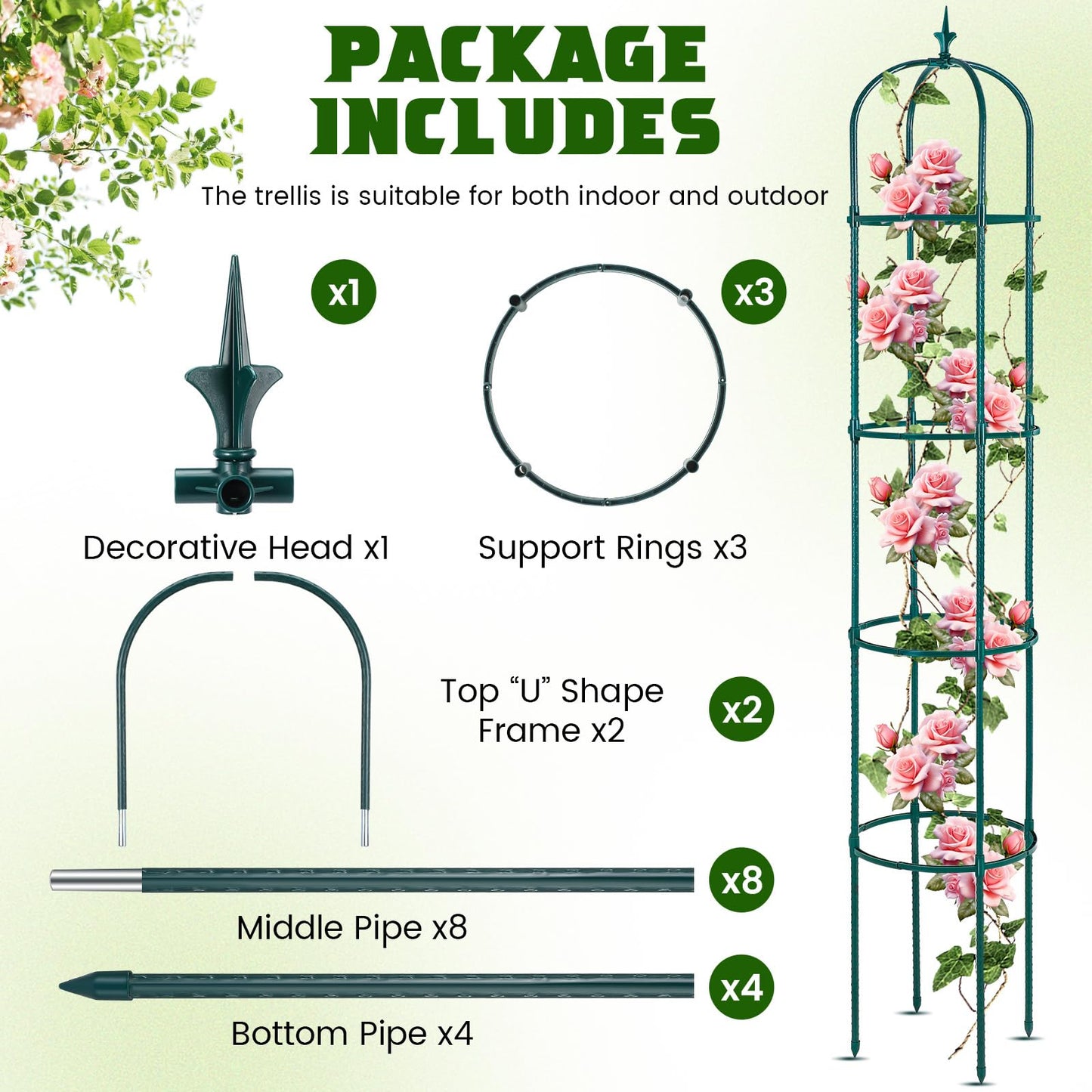 Tandefio 4 Pack 6 ft Garden Obelisk Trellis for Climbing Plants Outdoor Rustproof Rose Trellis Metal Plant Trellis Support Tower Obelisk Garden Trellis for Clematis Vine Jasmine Support Outdoor Indoor