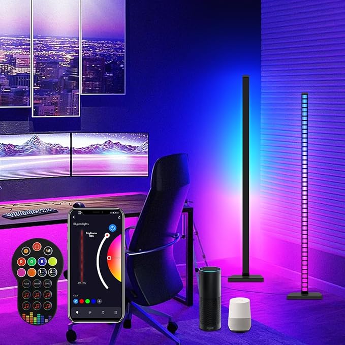 AKEPO Floor Light Smart RGBIC Music Melody Corner Floor Lamp, APP/Remote/Voice Control Dimmable Rhythm Pickup Light for Game Room, Bar, TV, Bedroom, Party (Compatible with Alexa & Google Assistant)