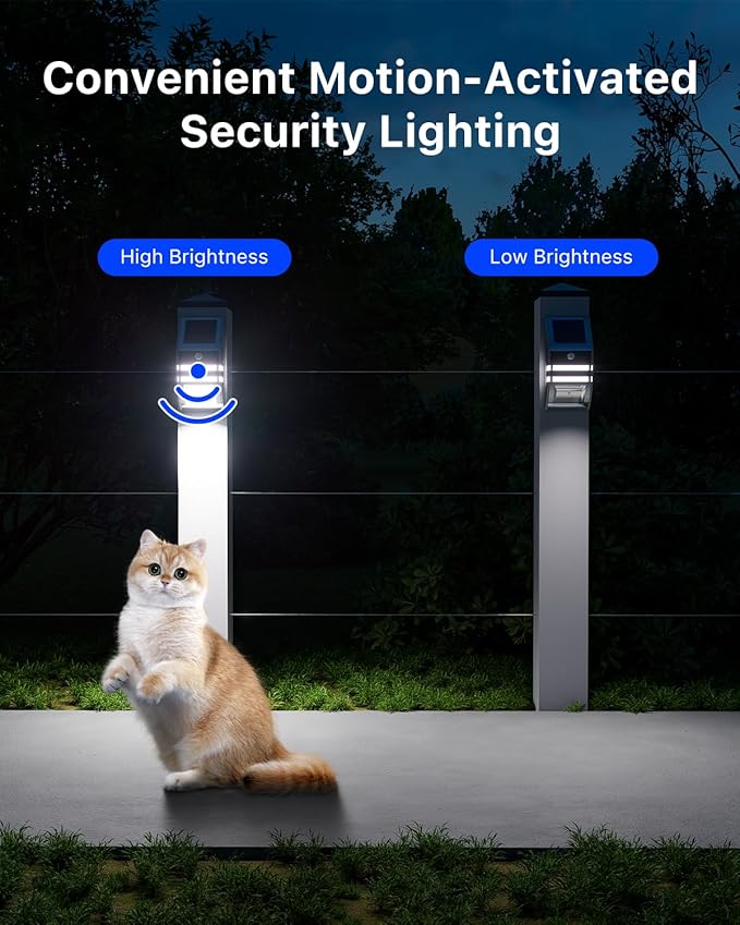 4 Pack Solar Wall Lights, Stainless Steels Outdoor Waterproof Motion Sensor Modern Metal Lamps for Fence, Deck, Post, Stair, Front Porch, Dock, Patio, Yard, House Siding, Convenient Security Lighting