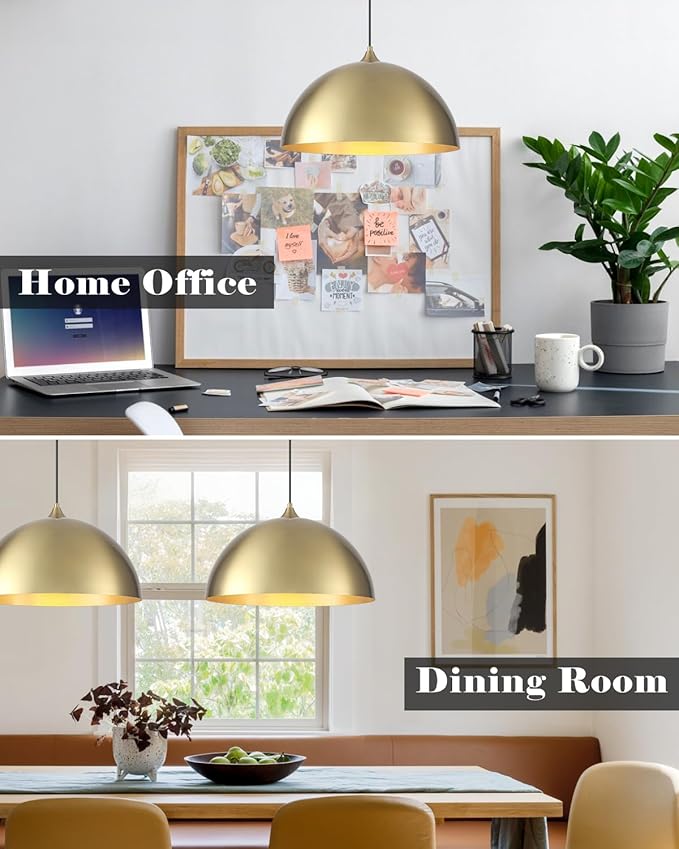 Gold Dome Pendant Light, 16 Inch Large Gold Pendant Light Kitchen Island, Industrial Farmhouse Pendant Lights for Kitchen Island, Dining Room, Cafe, Bar, 1 Pack