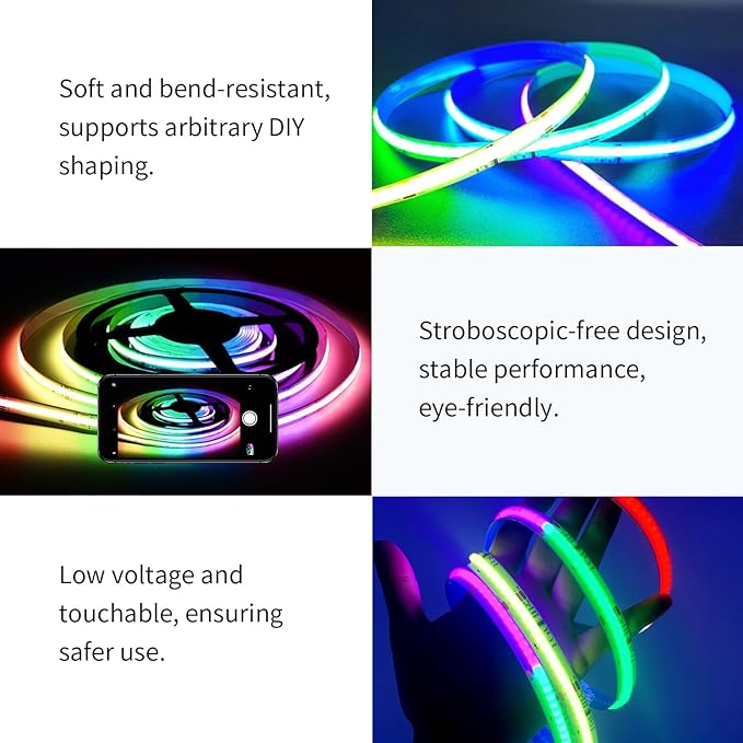 COB RGB Smart IC Strip Lights 20FT/6M UL-Listed 24V Color Flowing Strip Light Multicolor Flexible Tape Lights with APP Control Music Sync for Bedroom Gaming Party Home Decor