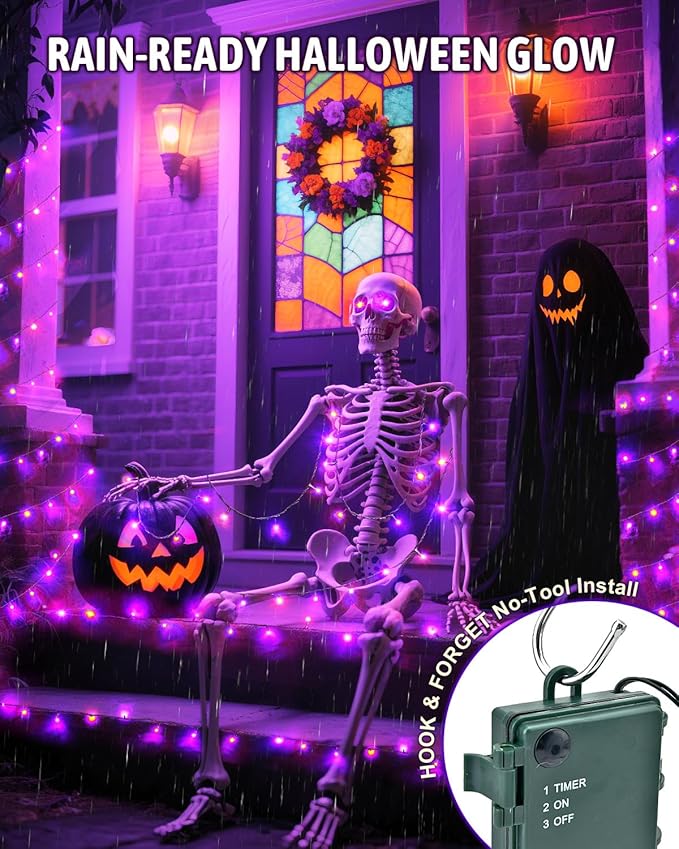 Halloween String Lights Battery Operated, Purple Fairy Lights with Timer Waterproof 9.8ft 30 LED Halloween Decorations for Outdoor Indoor Patio Party Garden Yard Decor