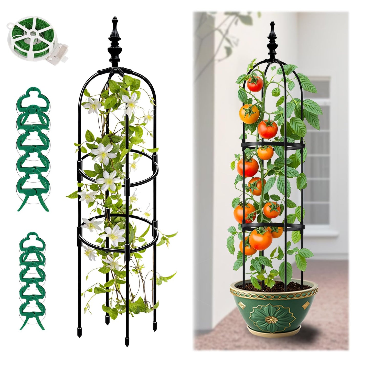 Trellis for Climbing Plants Outdoor 1Pcs Garden Obelisk 6Ft,Metal Pipe Tomato Cage Cucumber Rose Flower Vegetable Grape Round Vine Tall Plants Trellis,Plants Support Stakes Potted Garden Tower Indoor