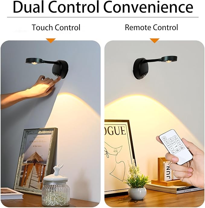 2200mAh Motion Sensor Picture Spotlight Painting Light, LED Wall Sconce, Night Light Lamp, Rechargeable Battery Operated 3 Color & Dimmable Magnetic 360° Rotation with Remote (Black, 1 Pcs)