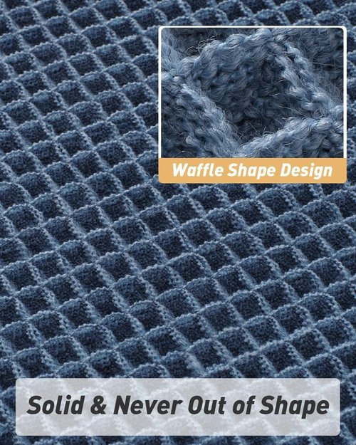 AMOAMI Upgraded Waffle Runner Rug Super Absorbent Non Slip Bath Mats for Bathroom Floor Washable Bathroom Runner Rug with Tassels, Ideal for Hallway Bedroom Laundry Room, Blue, 2' x 6'(24" x 72")