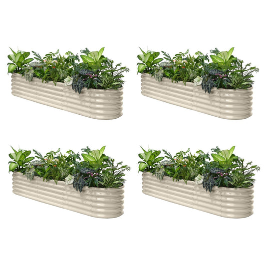 Annoell 4-Pack Galvanized Raised Garden Bed 8x2x1.5 ft, 17" Tall Planter Boxes Outdoor, Zn-Al-Mg Metal Raised Beds for Gardening Herb Fruit Vegetable, Modular Flower Bed for Outdoor Plants-Sand Beige