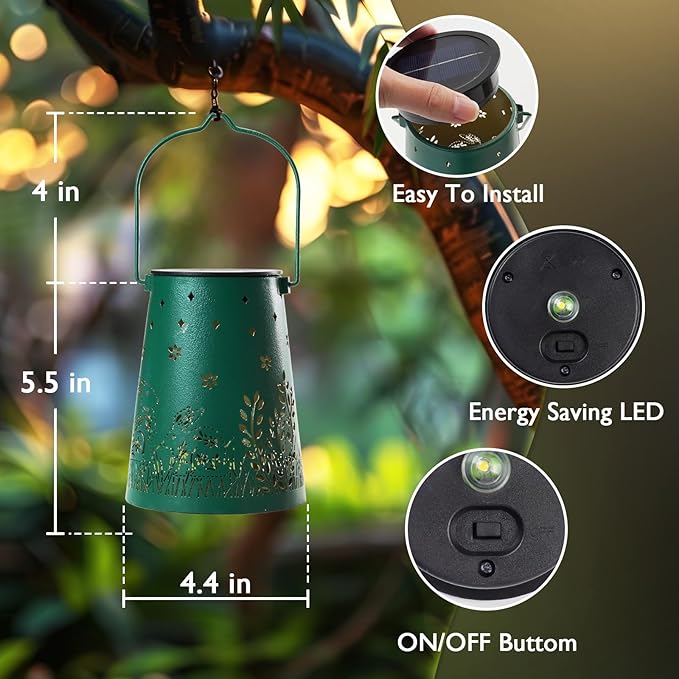 Homemory Solar Lanterns Easter Rabbit Lights Outdoor Waterproof Garden Decor Women Gifts for Birthday, LED Hanging Solar Lights Metal Lantern Decoration Outside for Yard, Patio, Backyard, Porch, Lawn