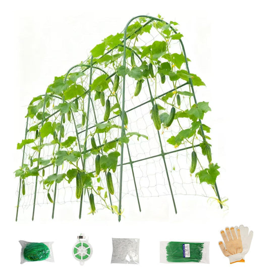 TIUIRE Cucumber Trellis for Raised Beds & Gardens - Sturdy Arch Trellis for Climbing Plants, Tomatoes, Peas & & Beans | Outdoor Vegetable Support for Vines (63" Lx30 W x47.2 H)
