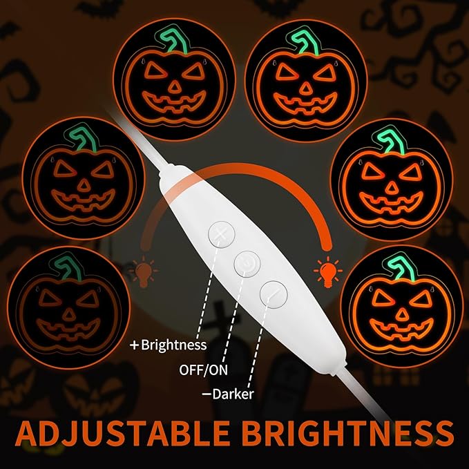 MissAudrey Halloween Light Up Pumpkin Neon Sign, Neon Sign Halloween Window Hanging Lights, Green Orange Acrylic Thanksgiving Art Wall Fall Decor for Home Bedroom Bar Pub Club Party，5V USB Powered