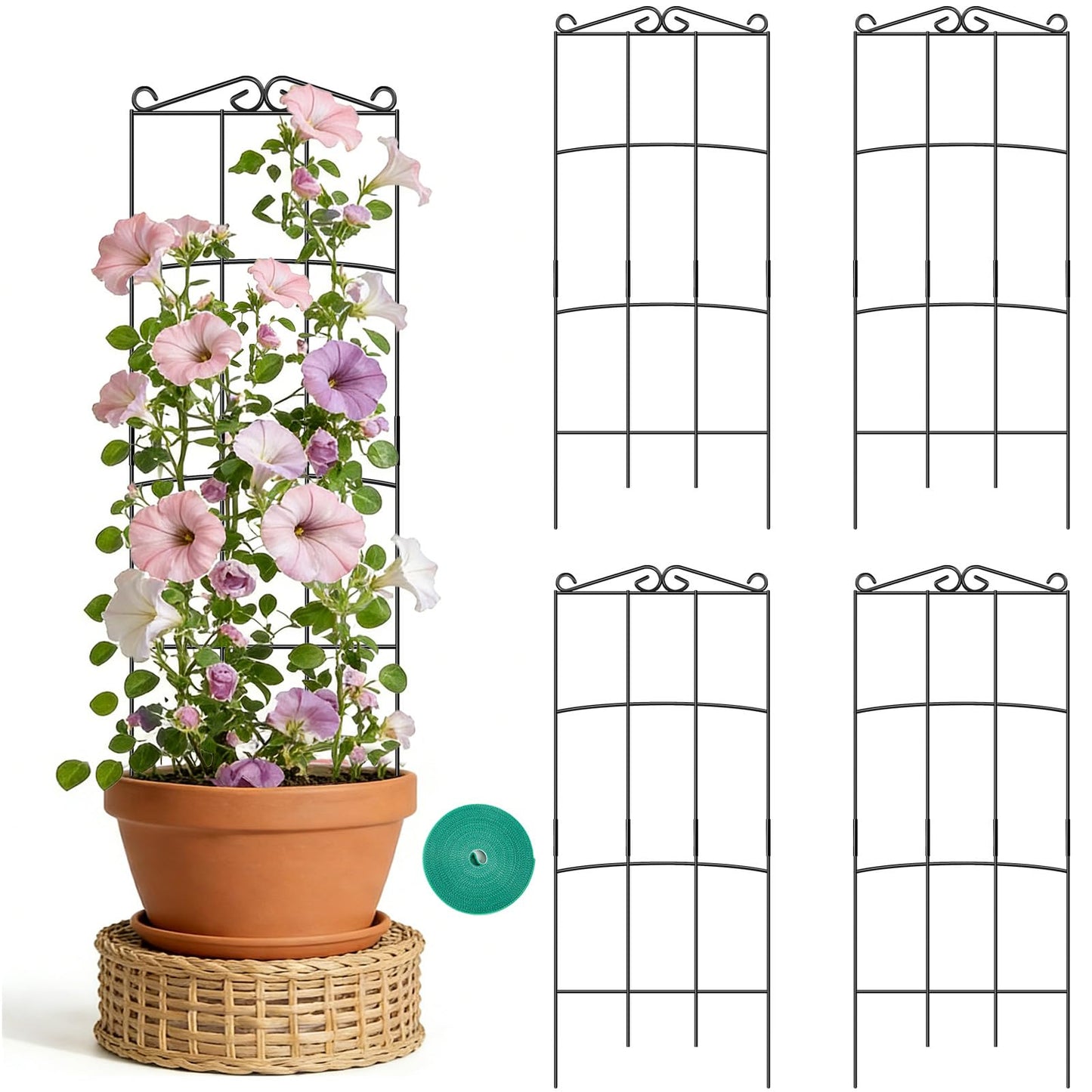 FAFTFTDY Trellis for Climbing Plants Indoor, 4 Pack 31'' Metal Plant Trellis Indoor for Potted Plants, Sturdy Plant Support Outdoor for Ivy Pothos Monstera Hoya Flower Vine, Rectangular Shape