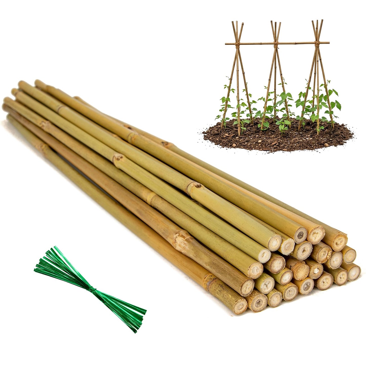 Plant Stakes Natural Bamboo Sticks - 25 Pcs Bamboo Garden Stakes for Plants 3 FT Plant Support Sticks with Twist Ties for Tomatoes Beans Orchid Flowers Indoor Outdoor Potted Climbing Plants