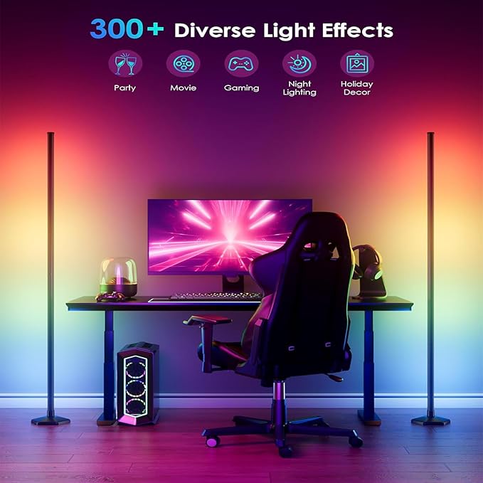 Corner Floor Lamp, 2 Pack LED Corner Lamp with App/Remote/Button Control, Smart RGB Floor Lamp with 16 Million DIY Colors & 68+ Scene, 300+ Scene, Music Sync for Living Room, Bedroom, Gaming Room