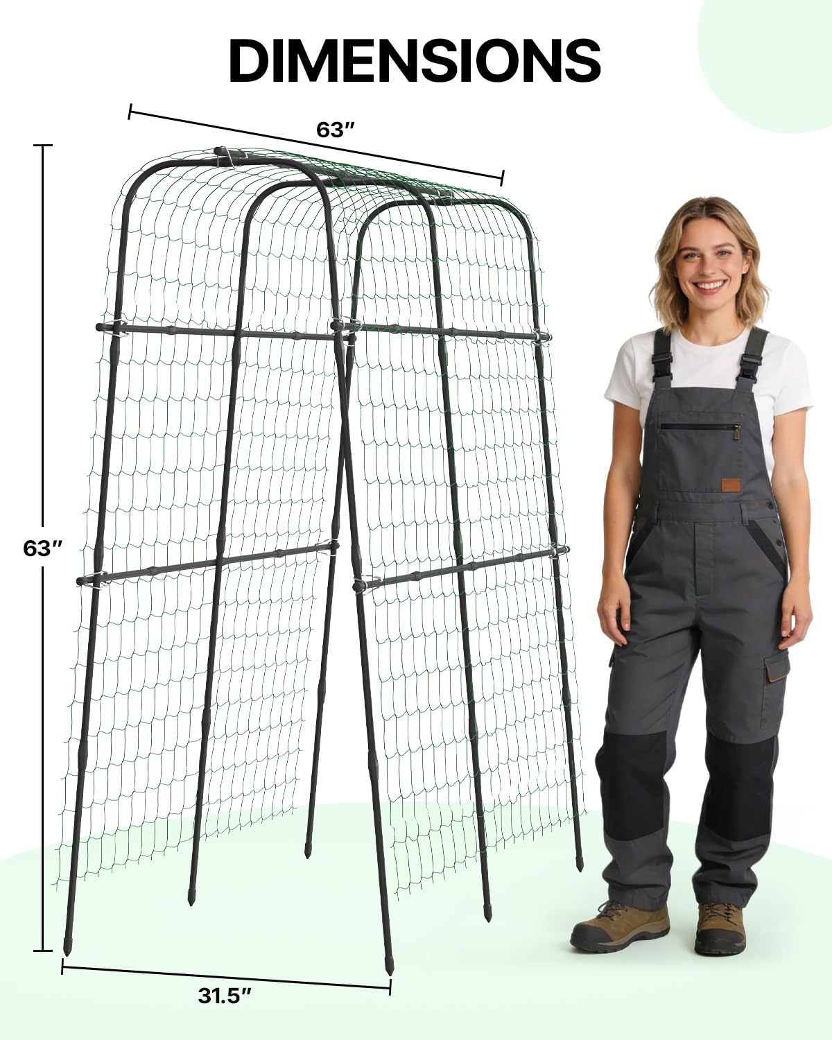 Suteck Cucumber Trellis for Raised Bed – 63" x 63" U-Shaped Metal Garden Trellis for Climbing Vegetables, Tall Arch Plant Support for Beans, Tomatoes