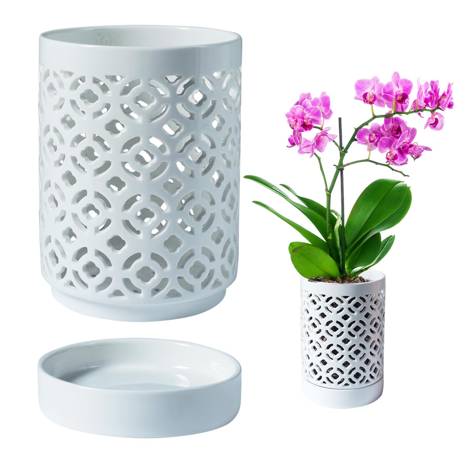 Blumiger Orchid Pot 4 Inch, Orchid Pots with Holes & Saucers for Repotting, Breathable Slotted Orchid Pots Flower Plant Nursery Pot White