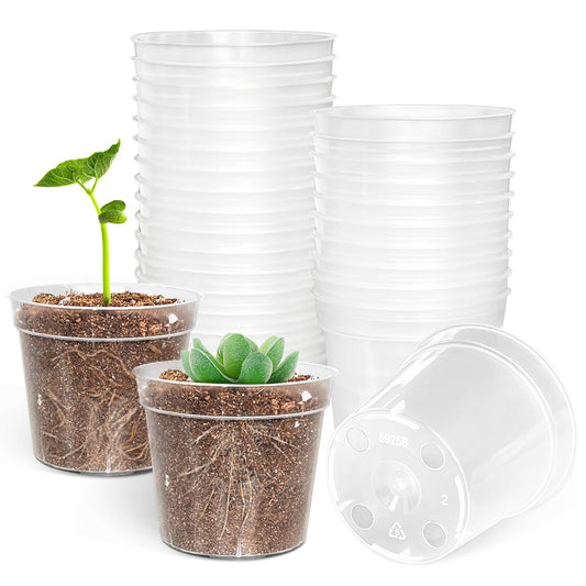 BTPLASTIK 50 Pack 2.5 Inch Clear Nursery Pots for Plants, Sturdy Plastic Plant Pot for Planting Vegetables Flowers Seedlings, Transparent Seed Starter Pots with Drainage Holes, garden, Gardening Gifts