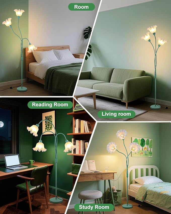Lightdot Flower Floor Lamp for Living Room Modern Tree Floor Lamp with DIY Branch Goosenecks, Spring Green 3-Light Standing Lamp with Bulb Included for Bedroom/Kids Room/Sofa Beside/Corner Decor