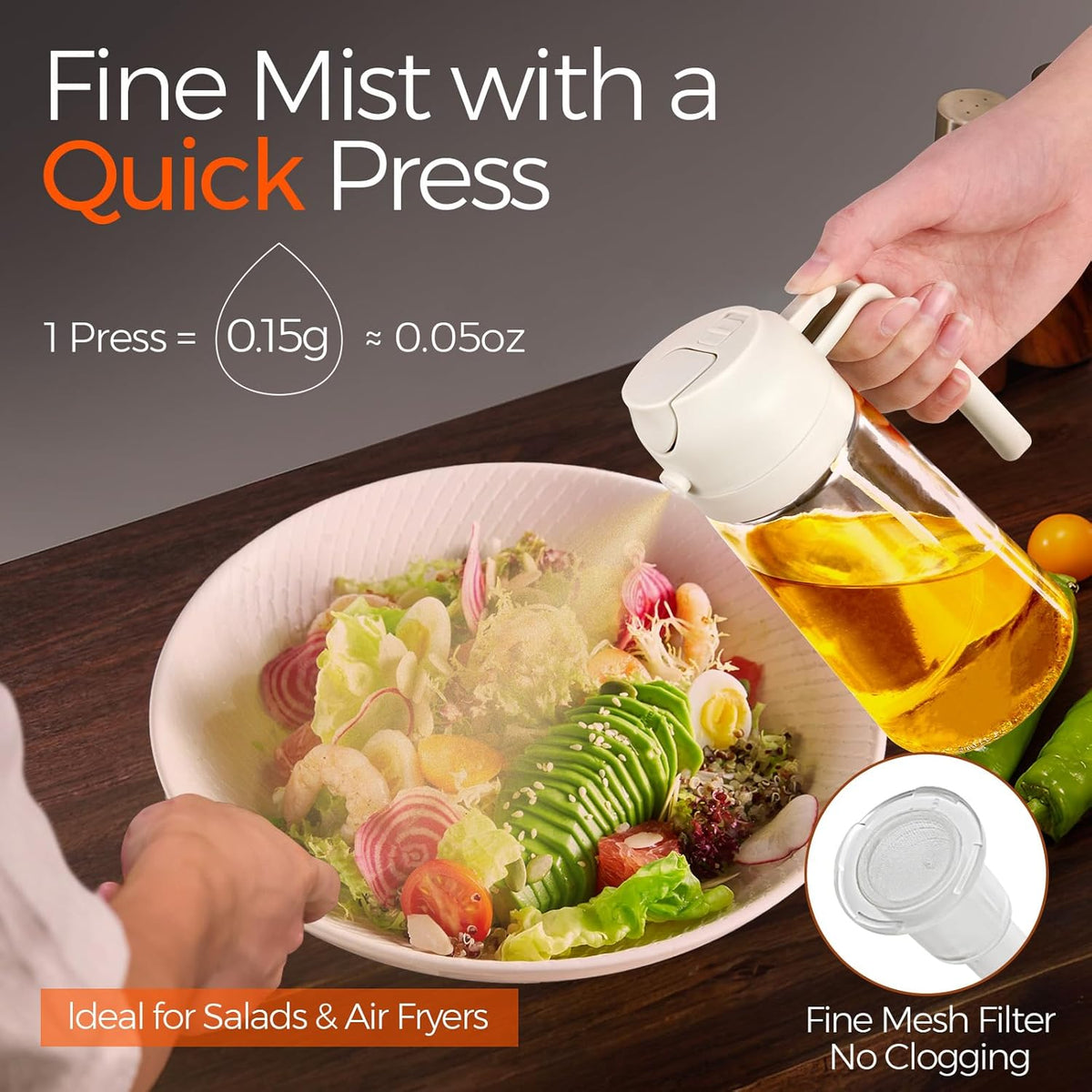 YARRAMATE Glass Olive Oil Sprayer - 2-in-1 Premium Food Grade Dispenser | 16oz Creamy White
