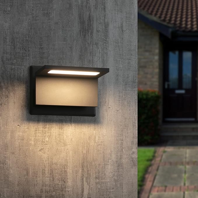 Lustrlach Outdoor Wall Sconce Light Fixture for House Modern LED Front Porch Light Wired 680LM IP54 Waterproof Black Exterior Wall Mount Lamp for Patio Garage Garden