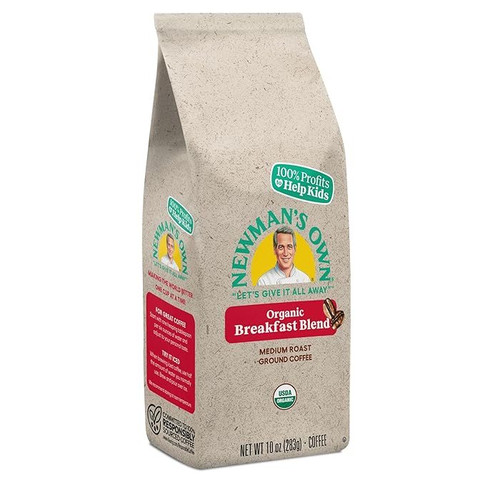 Newman's Own Organics Breakfast Blend,Ground Coffee,Fair Trade Certified,Medium Roast,Bagged 10oz,(Pack of 4)