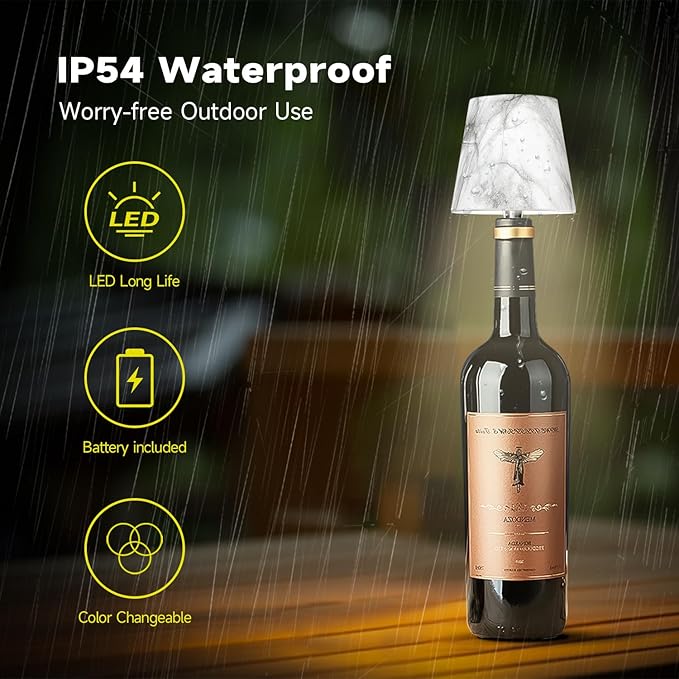 2025 New Bottle Lamp - LED Bottle Lights for Liquor & Wine Bottles, Cordless Lampshade, Whiskey Bottle Top Light, Bottle Stopper Night Light Kit, Rechargeable 3-Tone Touch-Dimmable