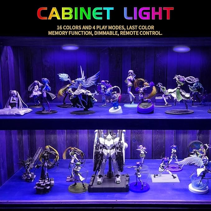 BASON LIGHTING RGB Under Cabinet Lighting, Wireless Remote Control, 16-Color Plug in Puck Lights, Dimmable LED Cabinet Light Kit for Kitchen, Bookshelf, Counter, 4 Pack