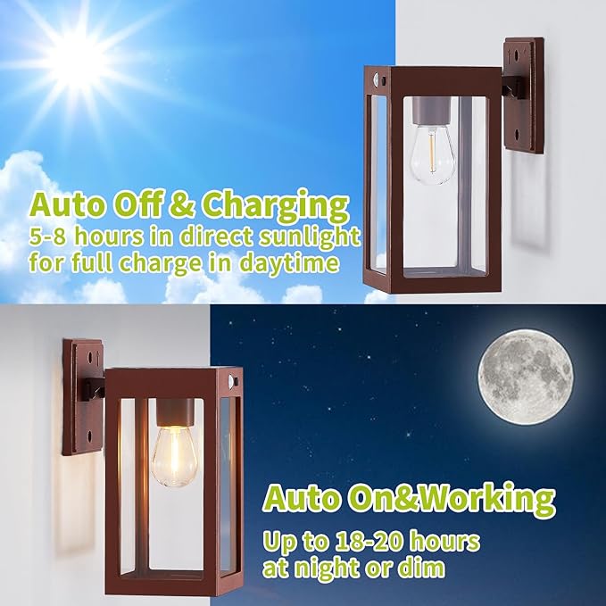 2 Pack Solar Porch Lights Outdoor,Solar Wall Lights with 3 Lighting Modes&Motion Sensor, Dusk to Dawn Sconce Lights Wall Mount,Exterior Wall Lantern Light Fixture for House, Garage,Patio,Shed