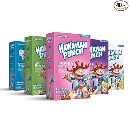 Hawaiian Punch, Paradise Variety Pack– Powder Drink Mix - (5 boxes, 40 sticks) – Sugar Free & Delicious, Excellent source of Vitamin C, Makes 40 flavored water beverages | Sugar Free, Delicious