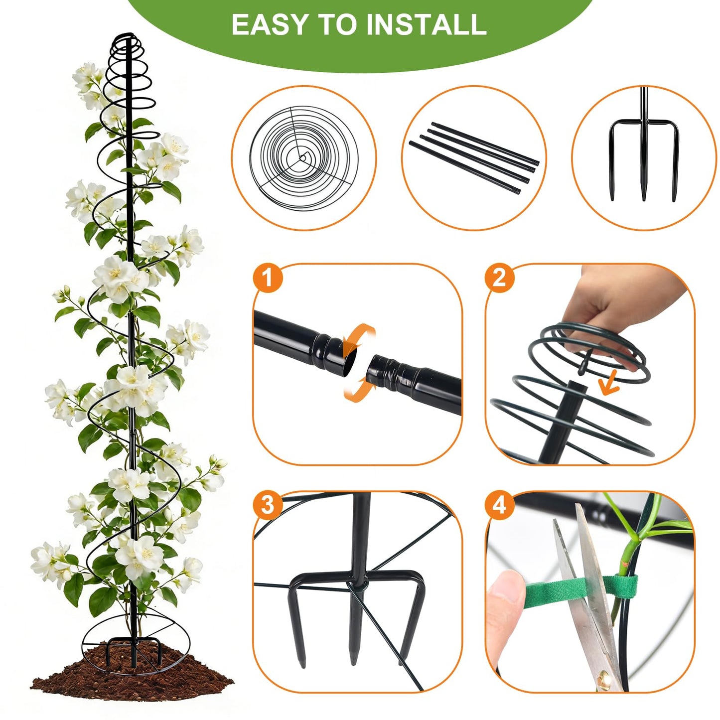 2 Pack Spiral Metal Trellis for Climbing Plants Outdoor, 75" Adjustable Plants Trellis Support Metal Garden Trellis with Center Pole and 3 Pronged, Climbing Plant Grow Cage Stand for Plants Flowers
